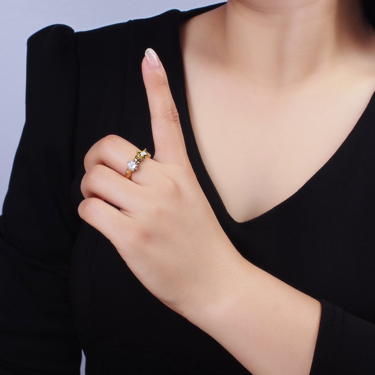 14K Gold Filled Pink, Peridot Baguette CZ Molten Ring | O570 O571