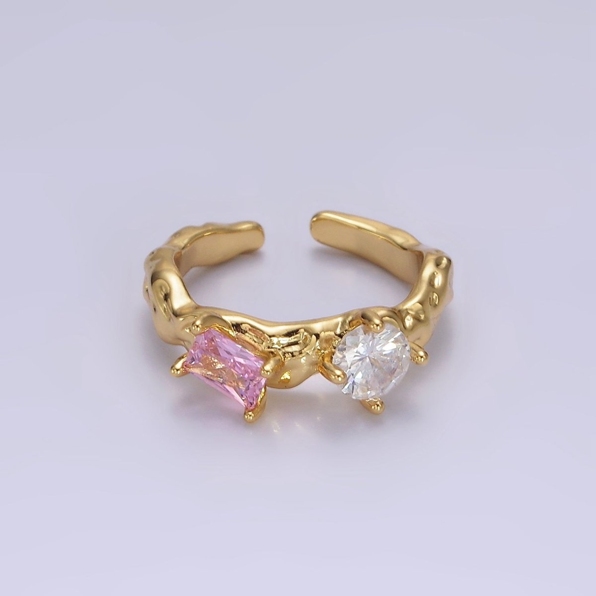 14K Gold Filled Pink, Peridot Baguette CZ Molten Ring | O570 O571