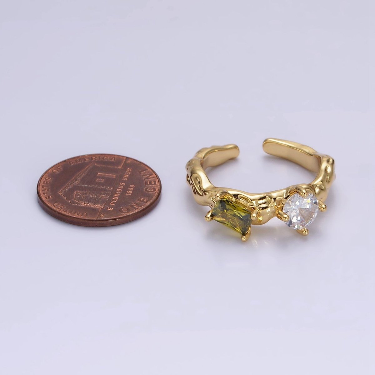 14K Gold Filled Pink, Peridot Baguette CZ Molten Ring | O570 O571
