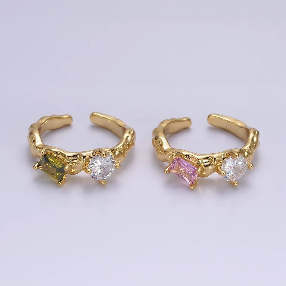 14K Gold Filled Pink, Peridot Baguette CZ Molten Ring | O570 O571