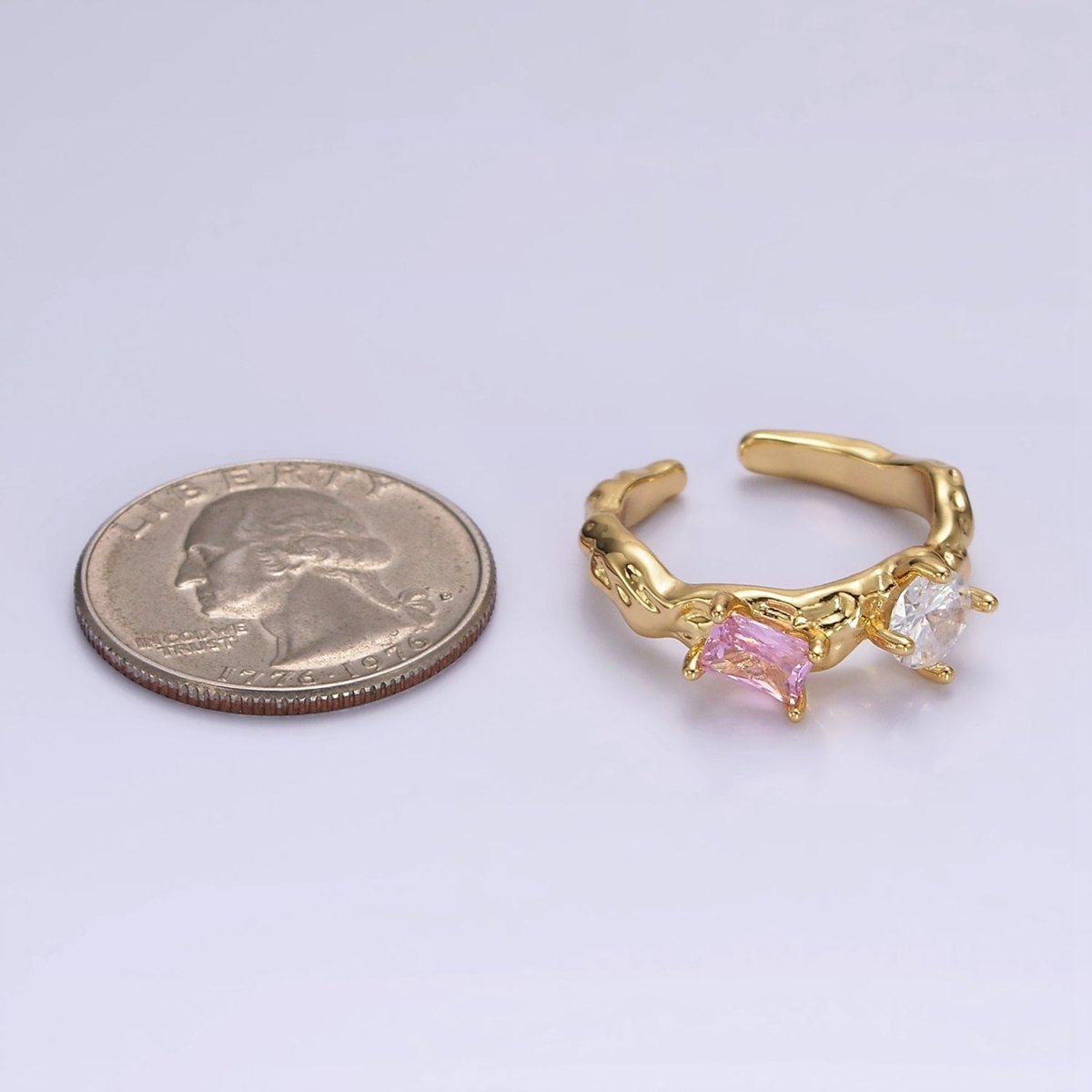 14K Gold Filled Pink, Peridot Baguette CZ Molten Ring | O570 O571