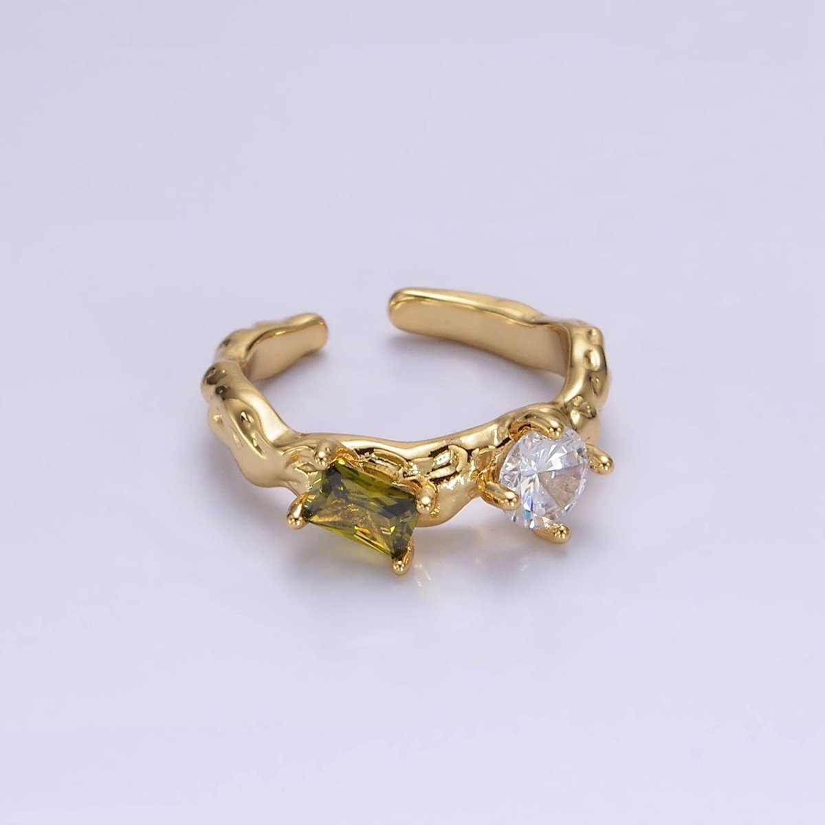 14K Gold Filled Pink, Peridot Baguette CZ Molten Ring | O570 O571