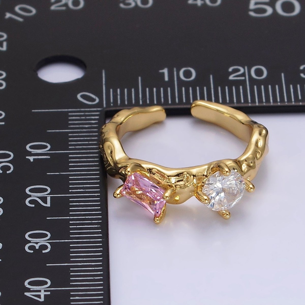 14K Gold Filled Pink, Peridot Baguette CZ Molten Ring | O570 O571