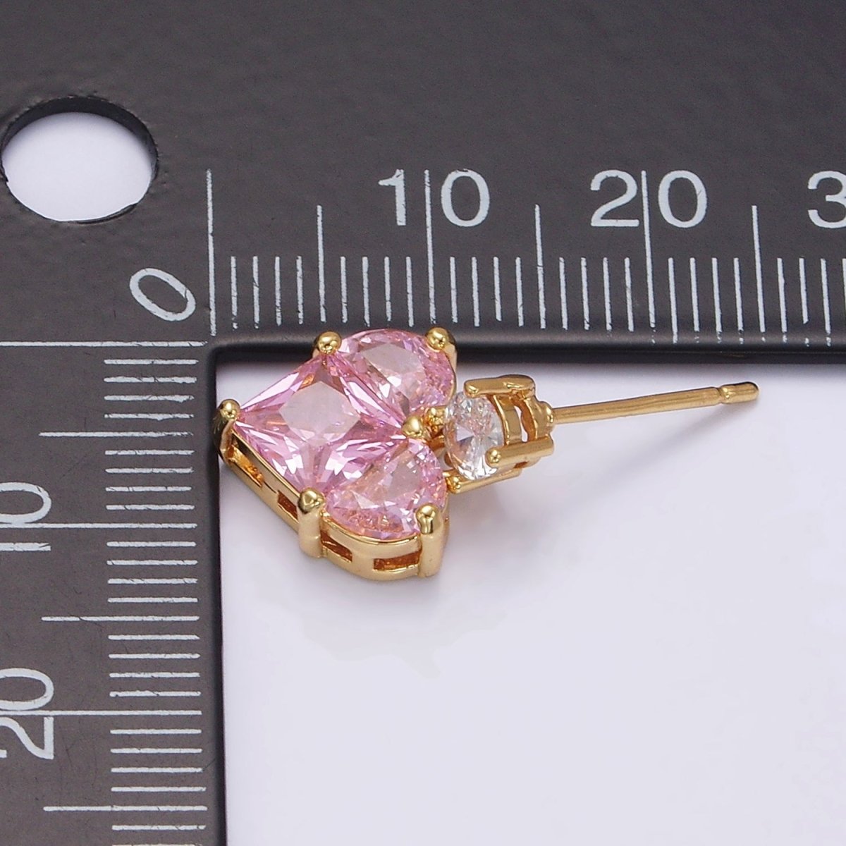 14K Gold Filled Pink Pixelated CZ Heart Drop Stud Earrings | AB485