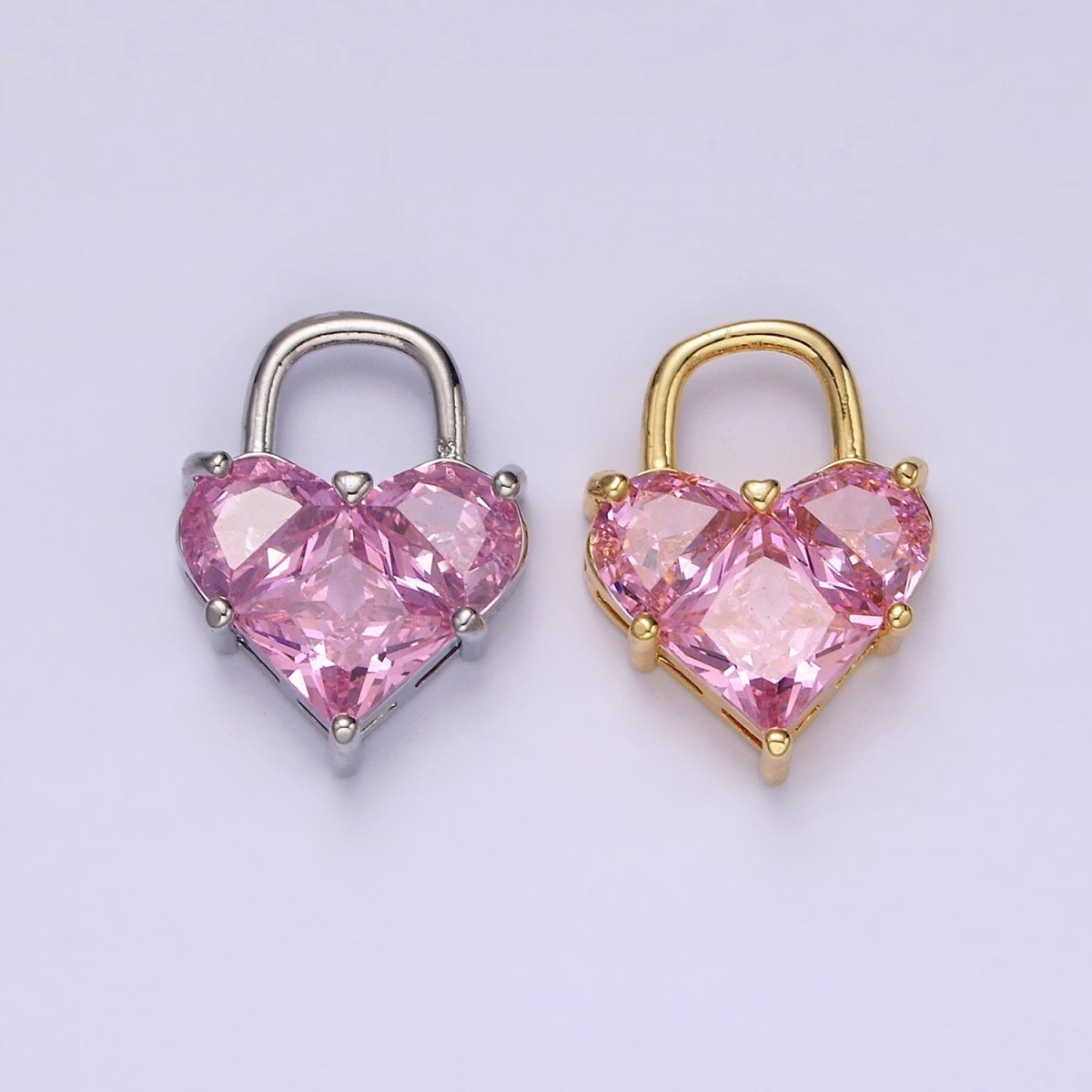 14K Gold Filled Pink Pixelated Heart Locket Charm in Gold & Silver | AG-286 AG-287