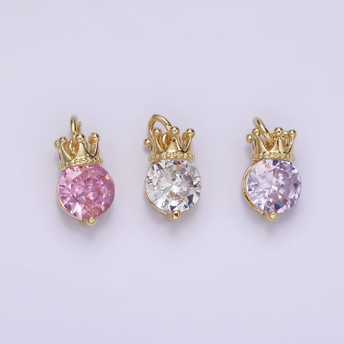 14K Gold Filled Pink, Purple, Clear Round CZ Crown Add-On Charm | AG238 - AG240