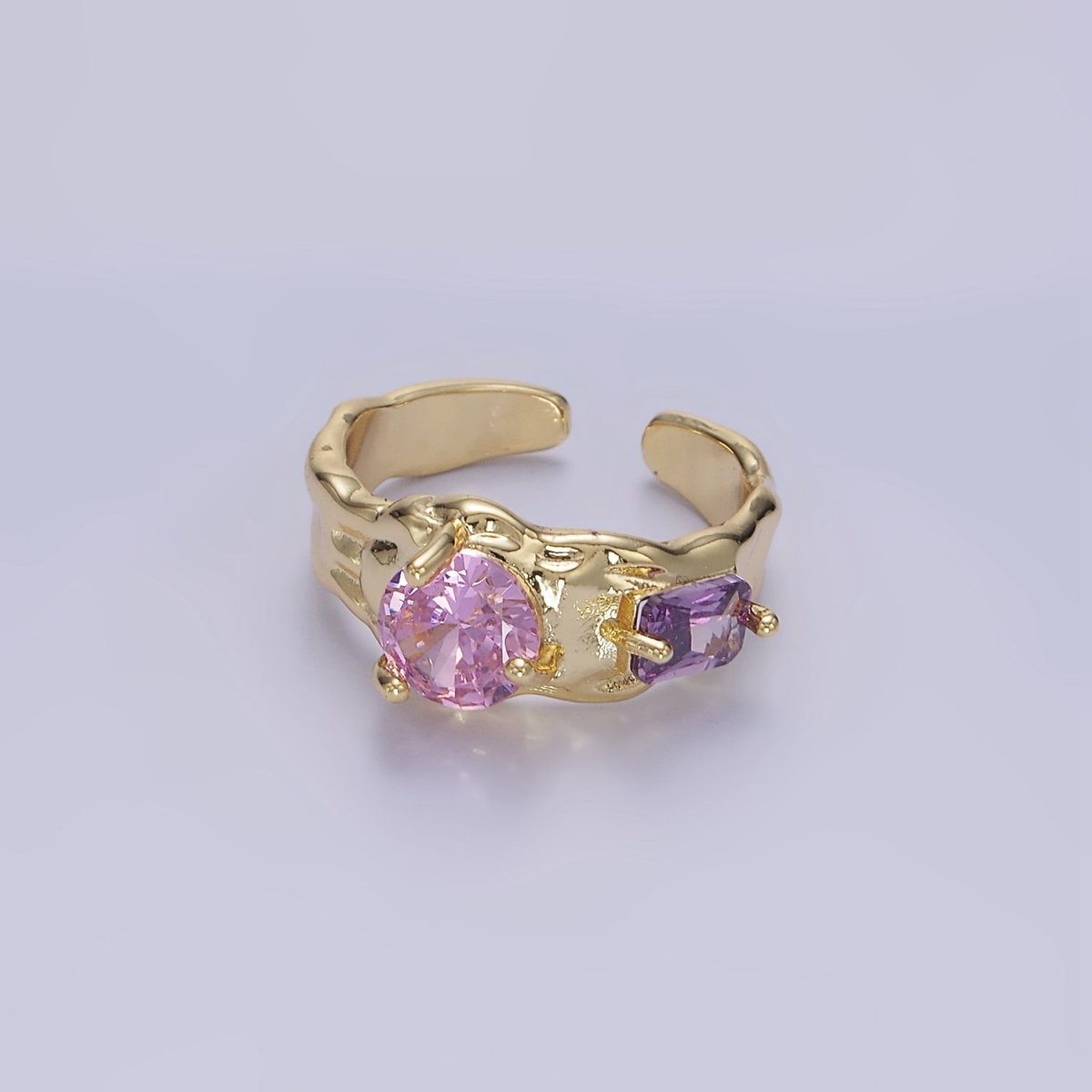 14K Gold Filled Pink Purple CZ Hammered Ring in Gold & Silver | O1329 O1330