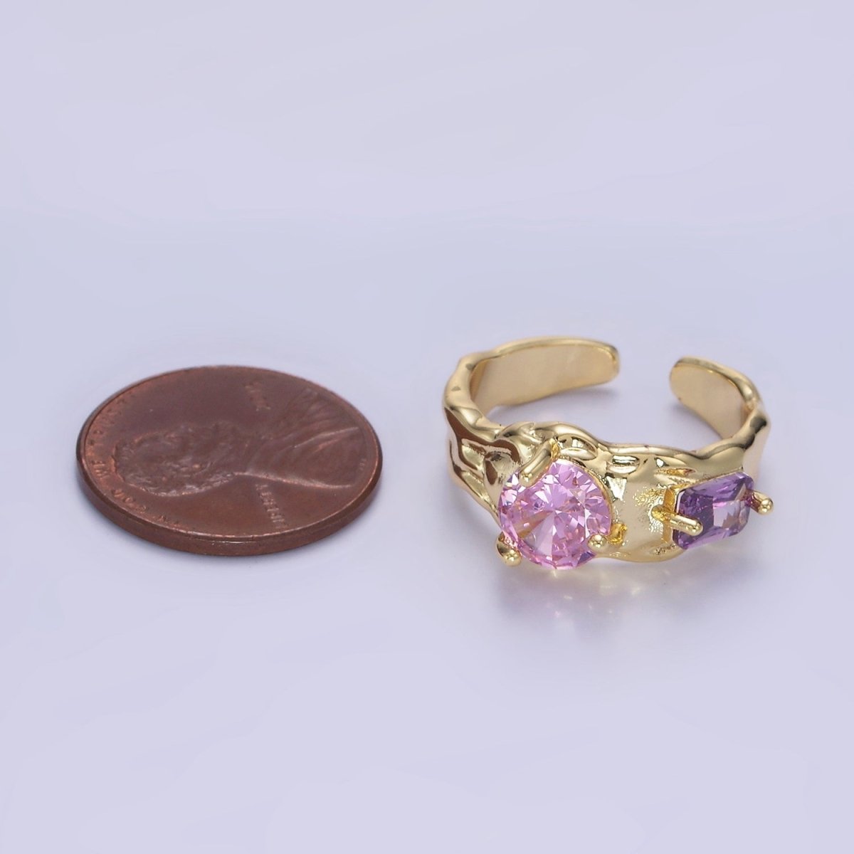 14K Gold Filled Pink Purple CZ Hammered Ring in Gold & Silver | O1329 O1330