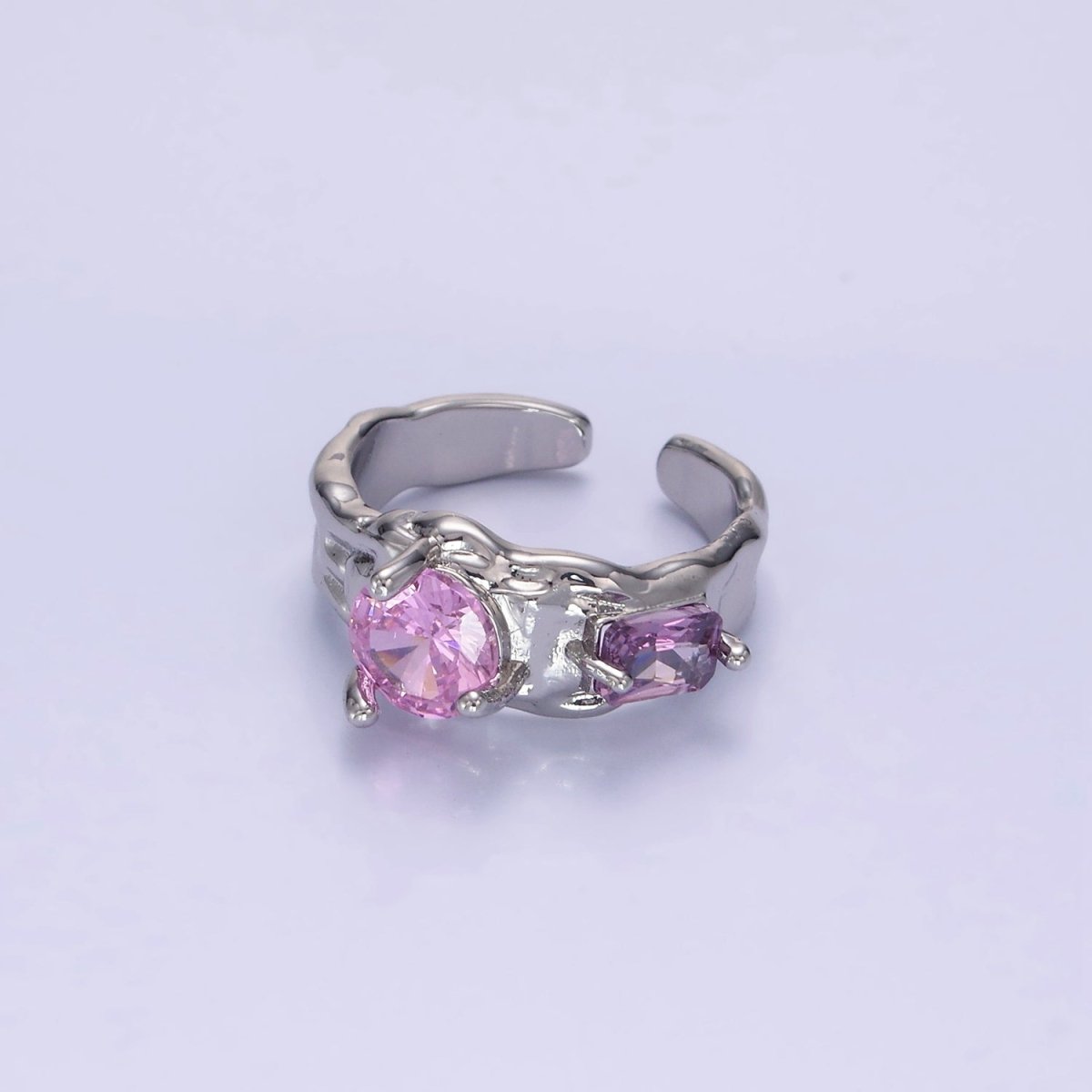14K Gold Filled Pink Purple CZ Hammered Ring in Gold & Silver | O1329 O1330