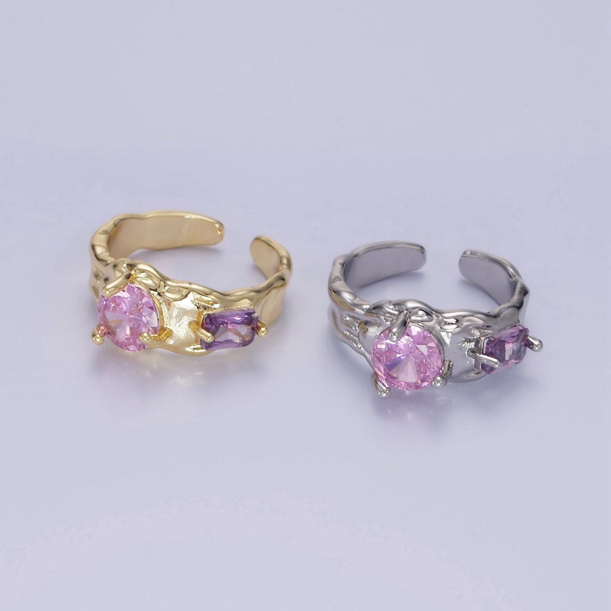 14K Gold Filled Pink Purple CZ Hammered Ring in Gold & Silver | O1329 O1330