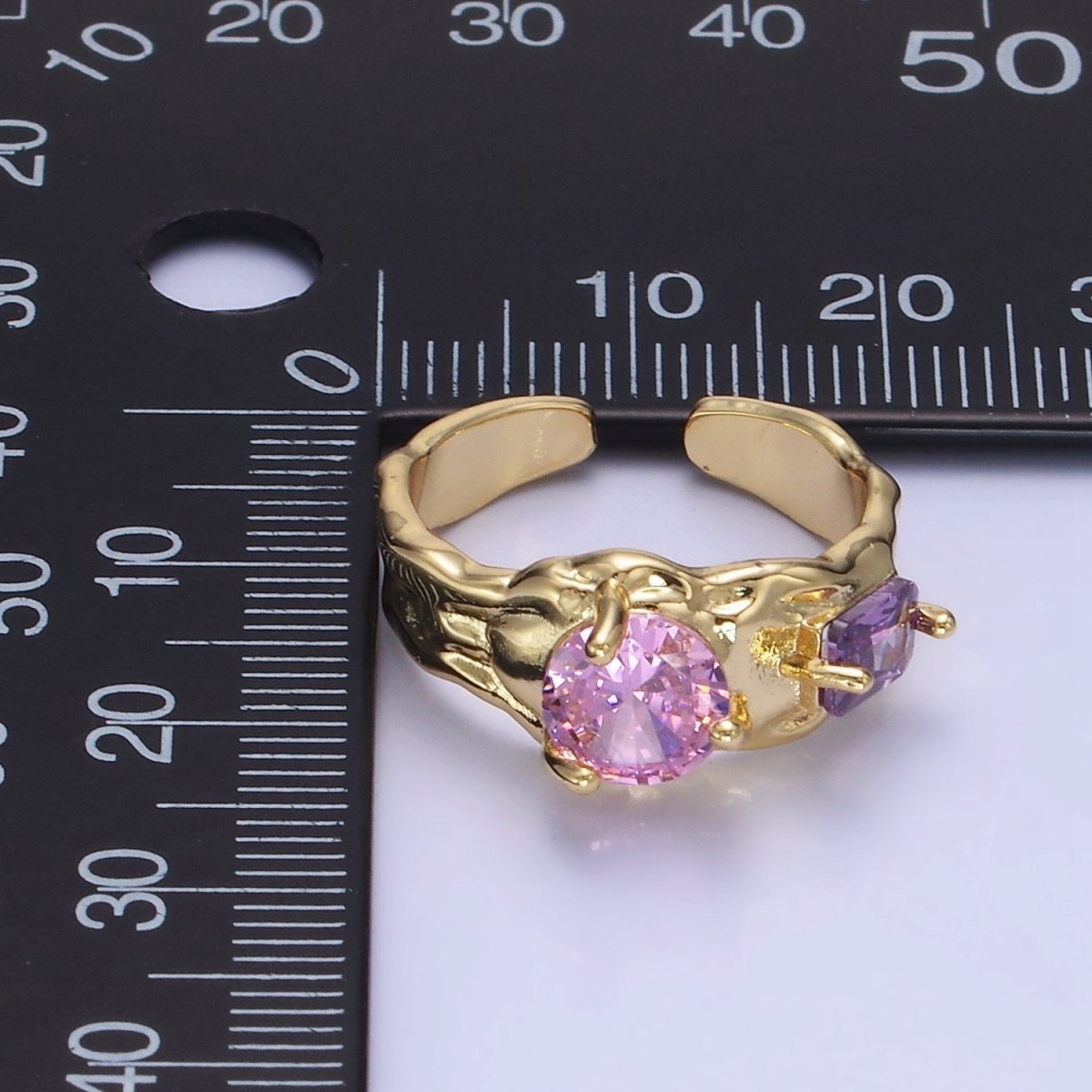 14K Gold Filled Pink Purple CZ Hammered Ring in Gold & Silver | O1329 O1330