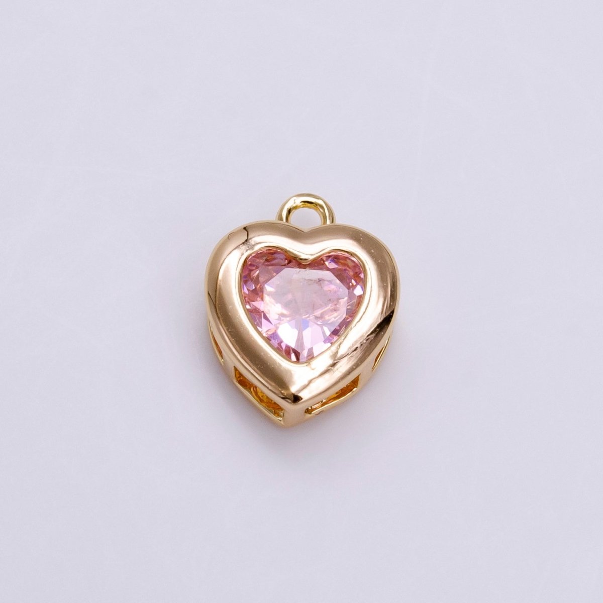 14K Gold Filled Pink, Purple CZ Heart Bezel Charm in Gold & Silver | C655 C662 C665 C680