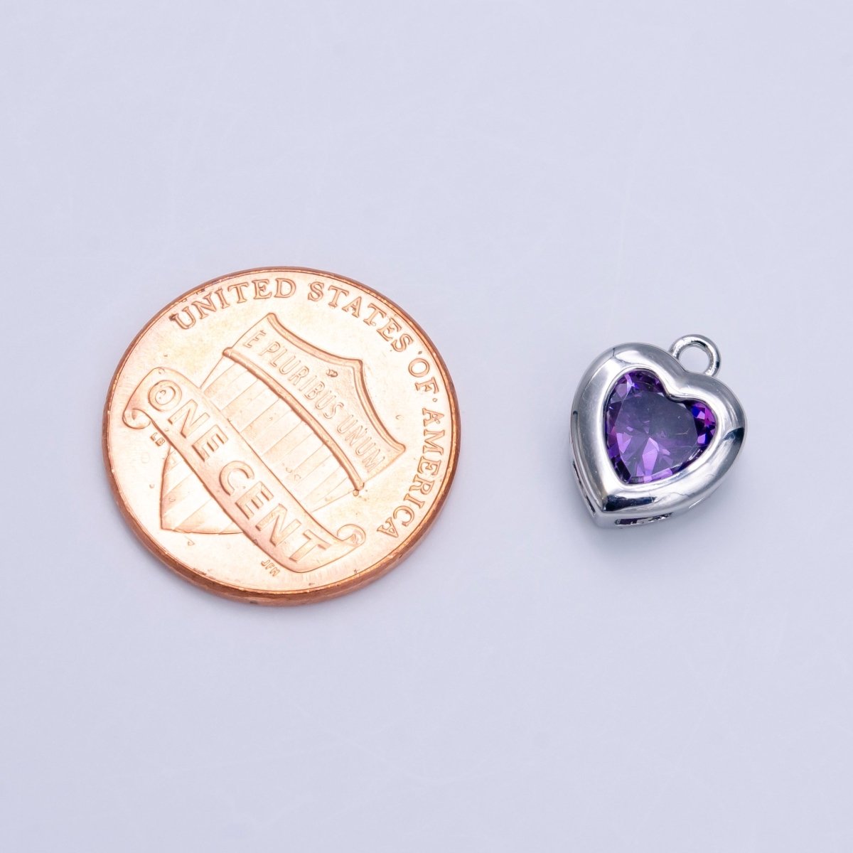 14K Gold Filled Pink, Purple CZ Heart Bezel Charm in Gold & Silver | C655 C662 C665 C680