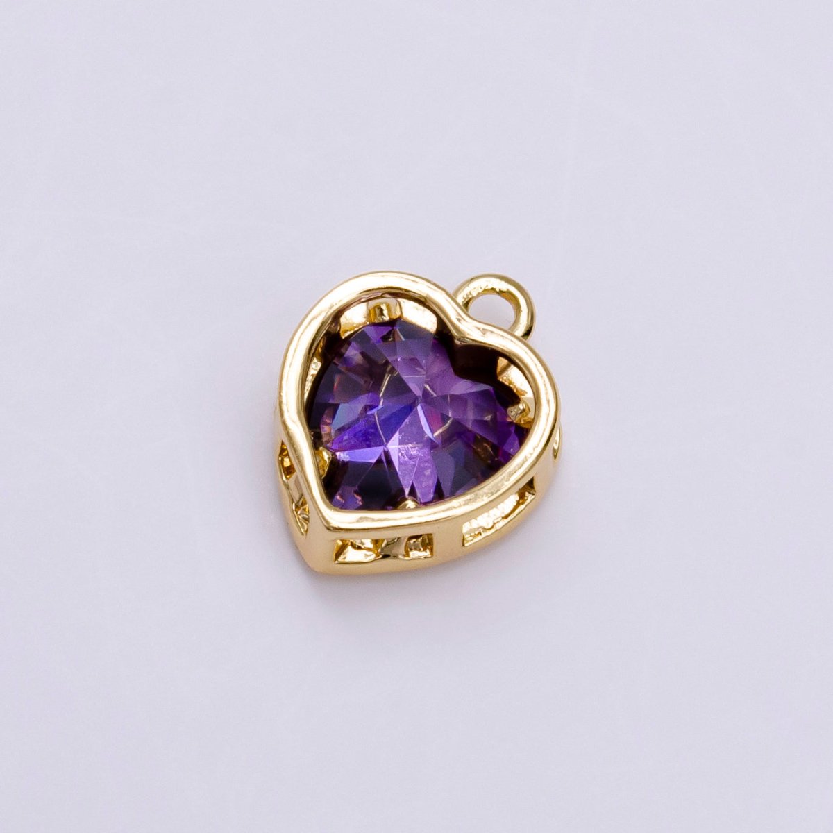 14K Gold Filled Pink, Purple CZ Heart Bezel Charm in Gold & Silver | C655 C662 C665 C680
