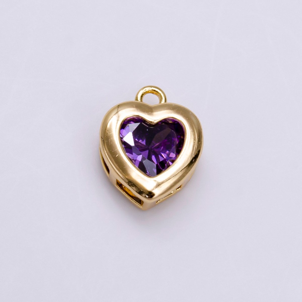 14K Gold Filled Pink, Purple CZ Heart Bezel Charm in Gold & Silver | C655 C662 C665 C680