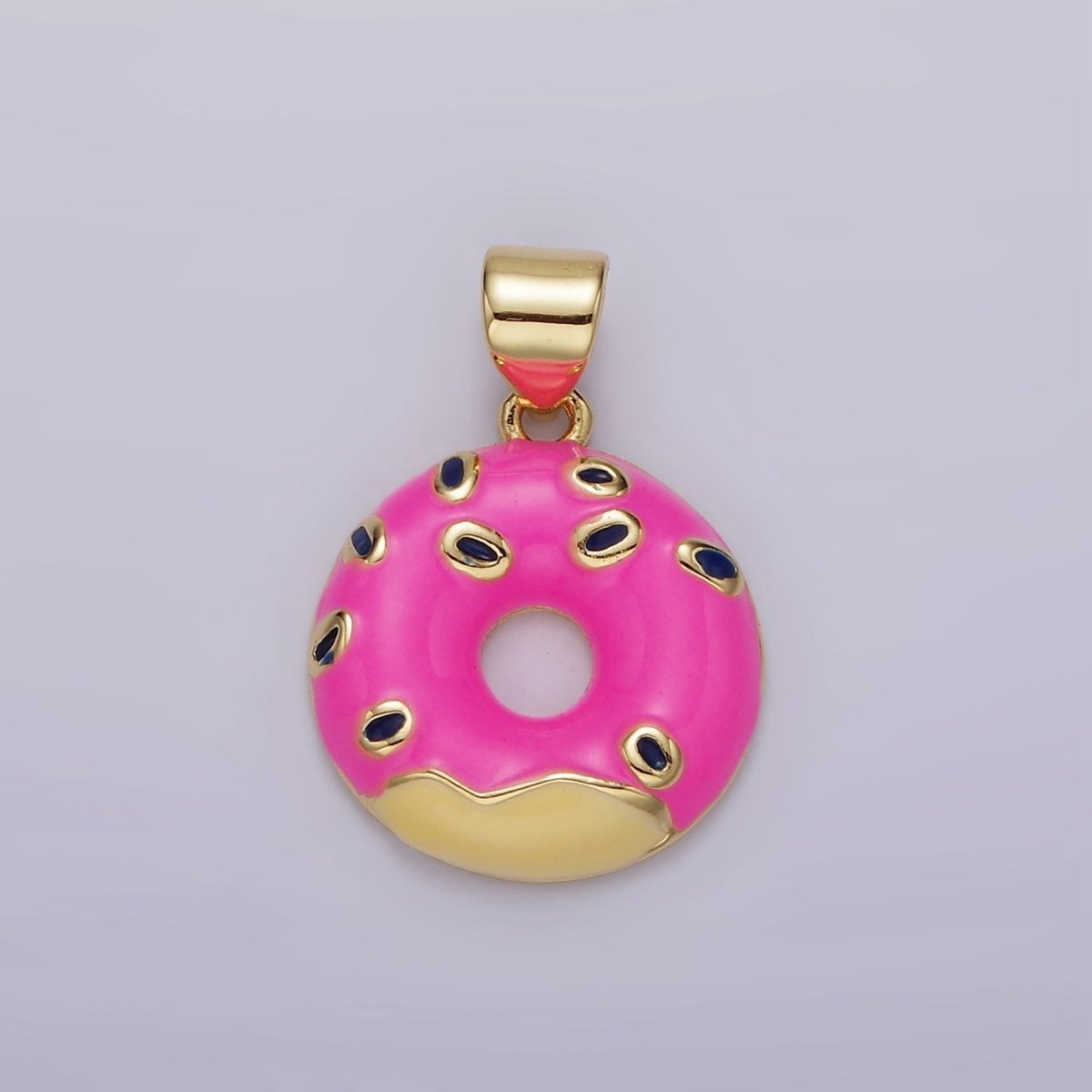 14K Gold Filled Pink Sprinkle Donut Enamel Pendant | AH080