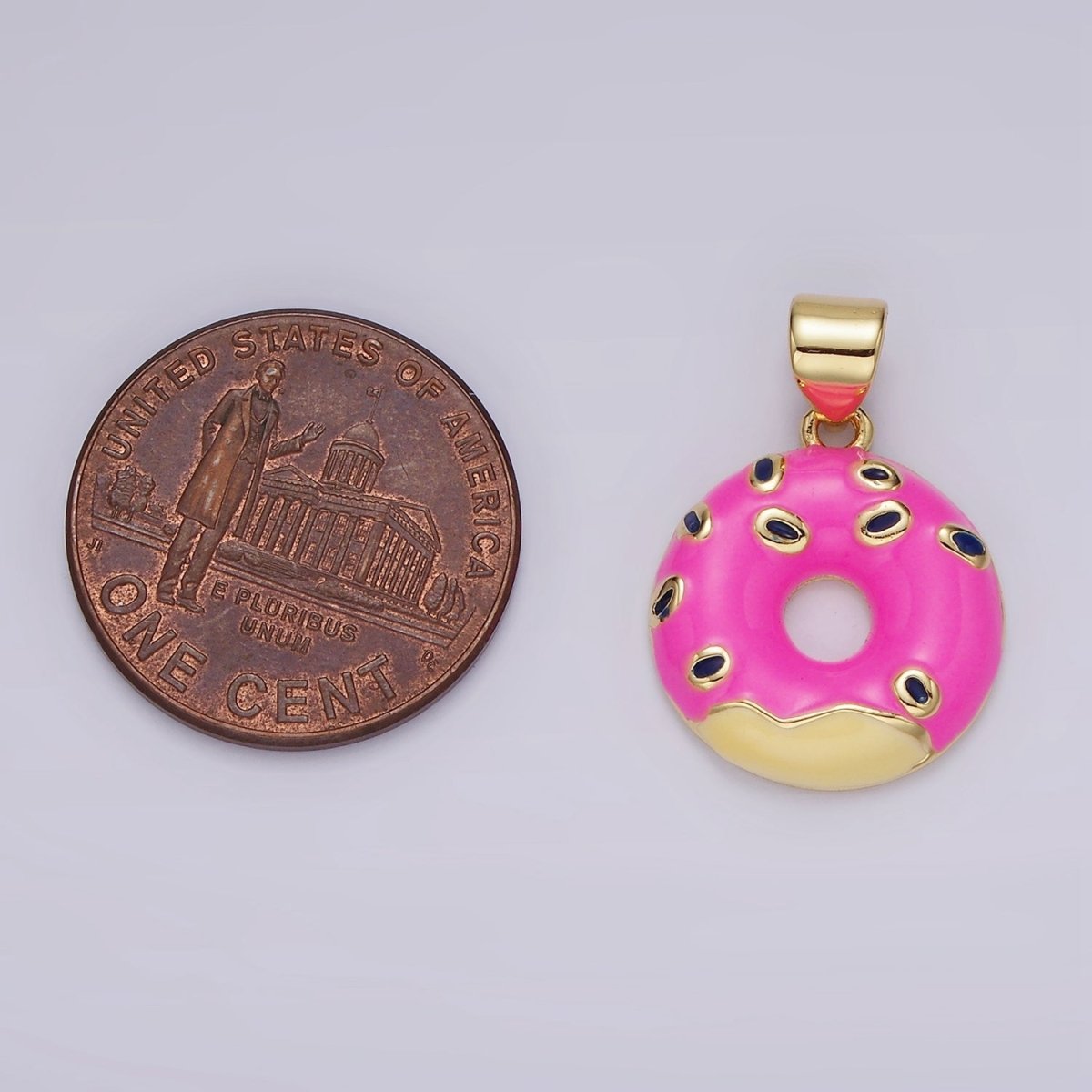 14K Gold Filled Pink Sprinkle Donut Enamel Pendant | AH080