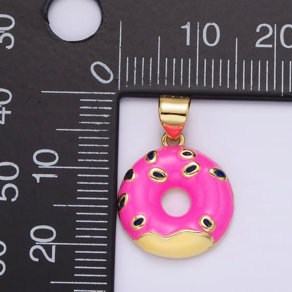 14K Gold Filled Pink Sprinkle Donut Enamel Pendant | AH080