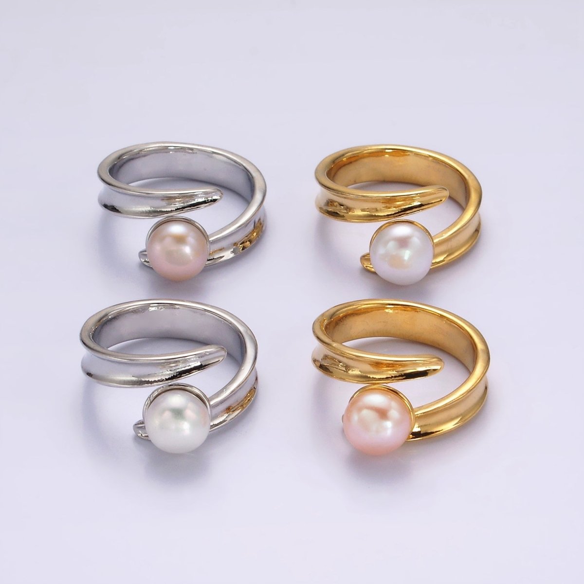 14K Gold Filled Pink, White Pearl Curved Wrap Band Minimalist Ring in Gold & Silver | O1086 - O1089