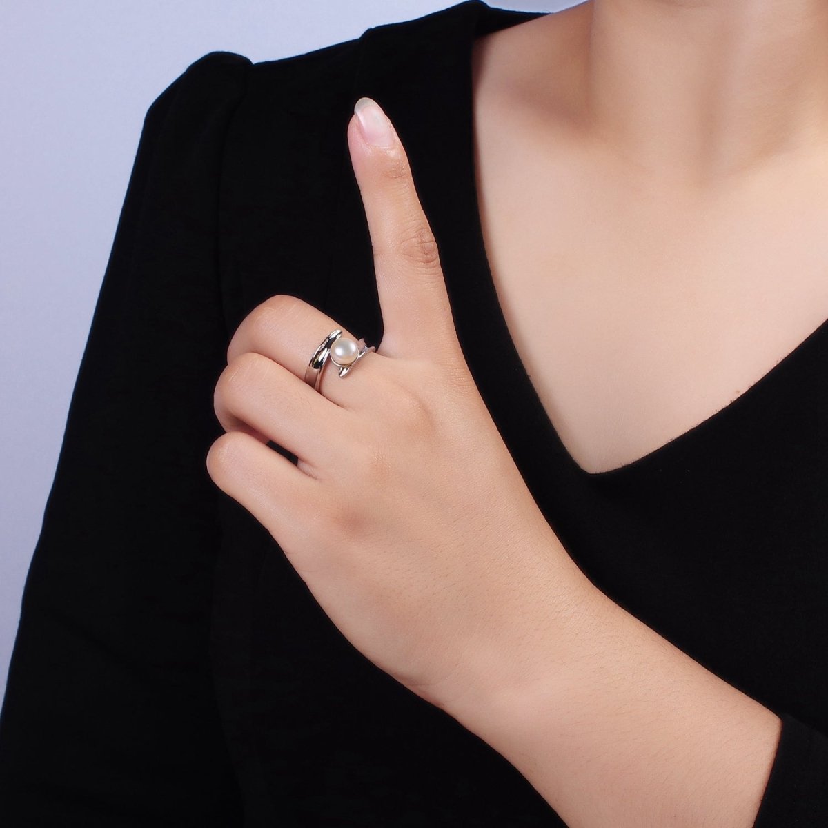 14K Gold Filled Pink, White Pearl Curved Wrap Band Minimalist Ring in Gold & Silver | O1086 - O1089
