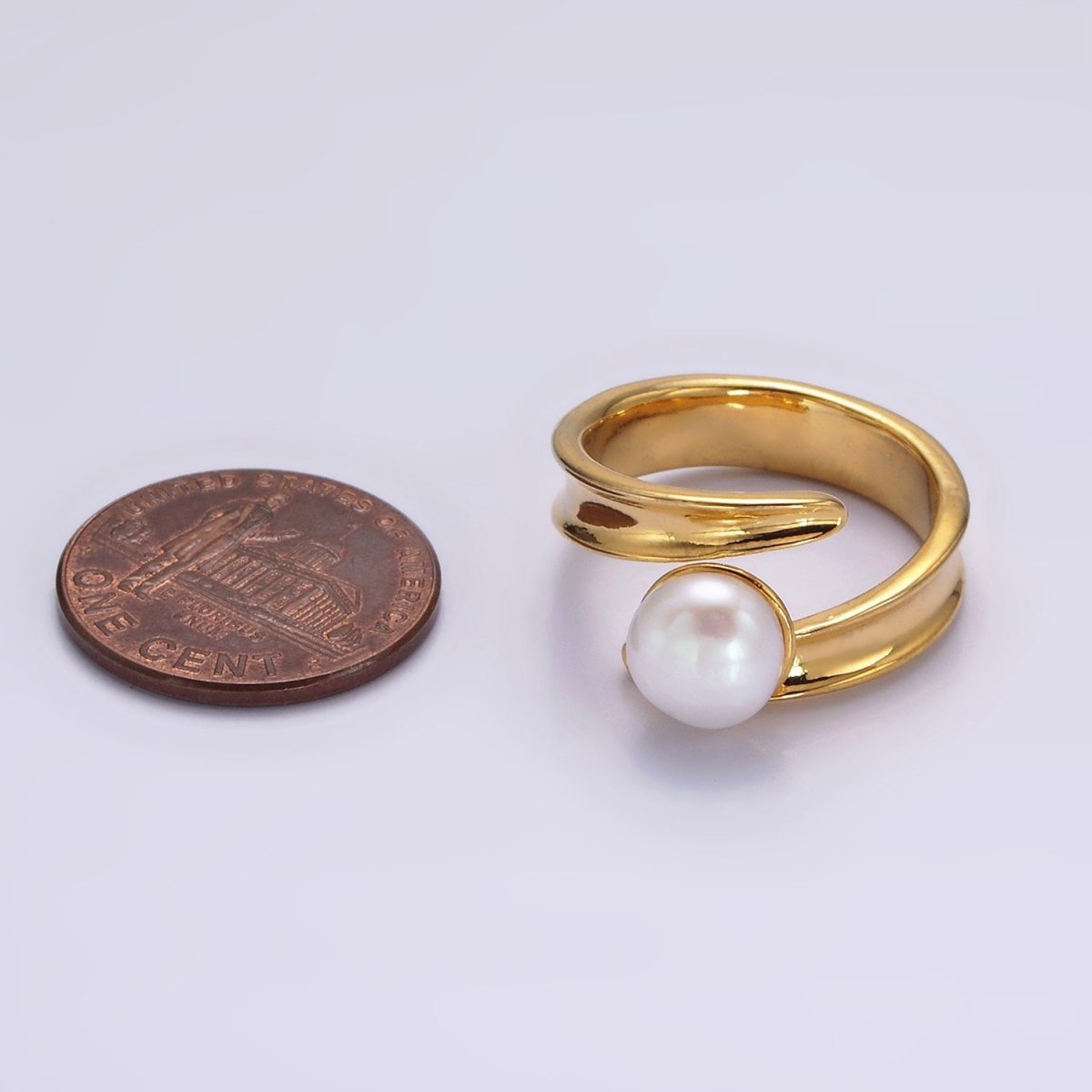 14K Gold Filled Pink, White Pearl Curved Wrap Band Minimalist Ring in Gold & Silver | O1086 - O1089