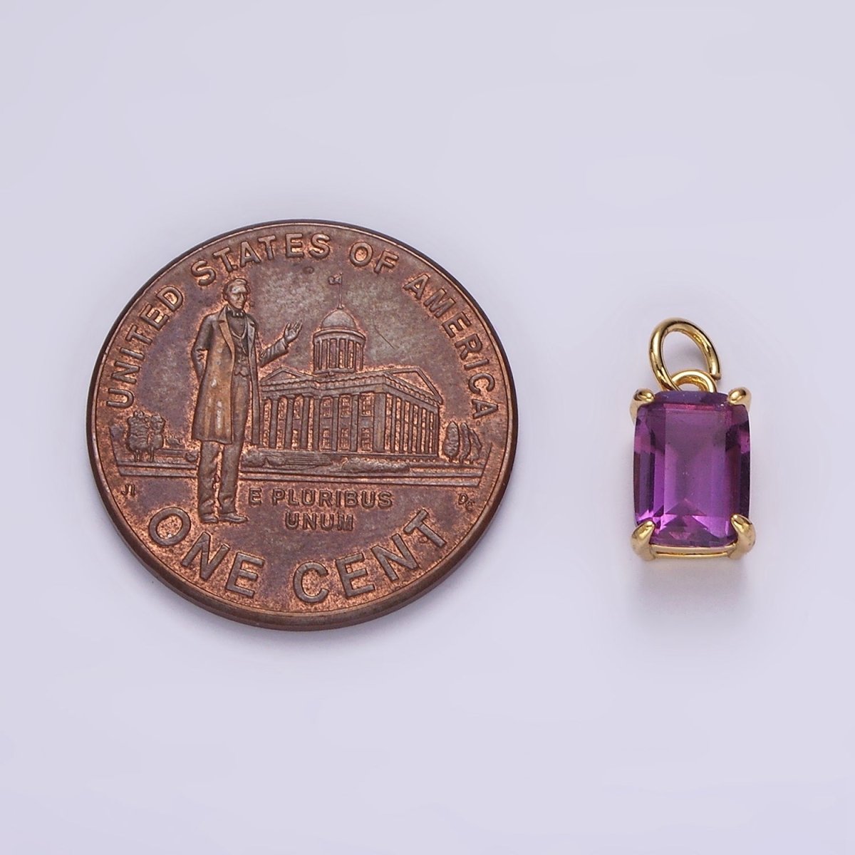 14K Gold Filled Purple Amethyst Baguette Bezel Charm | AG444