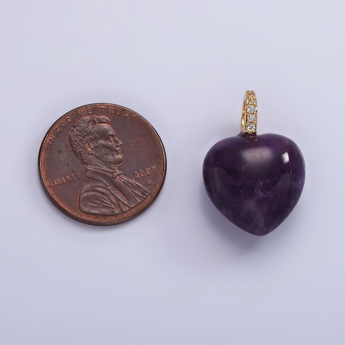14K Gold Filled Purple Amethyst Heart Micro Paved CZ Bail Pendant | AC798