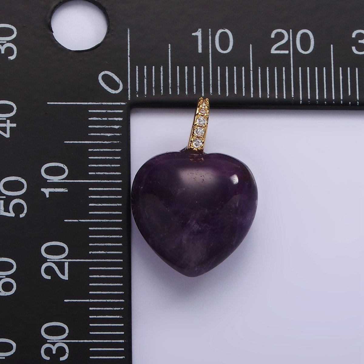 14K Gold Filled Purple Amethyst Heart Micro Paved CZ Bail Pendant | AC798