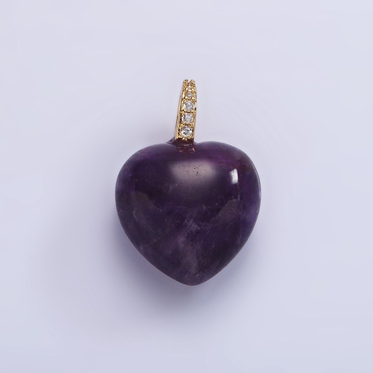 14K Gold Filled Purple Amethyst Heart Micro Paved CZ Bail Pendant | AC798