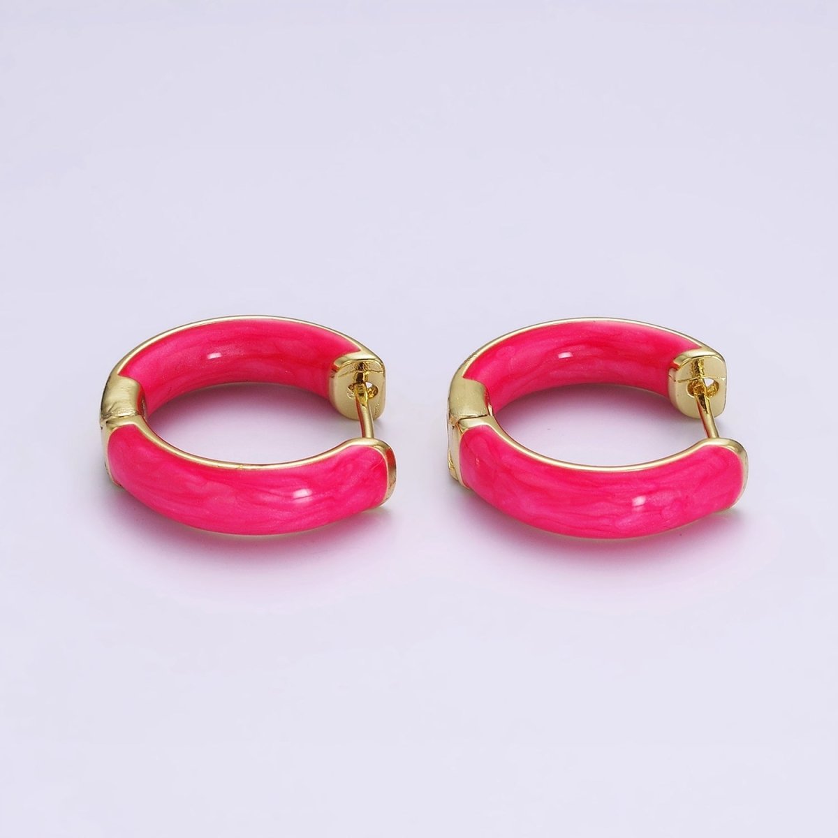 14K Gold Filled Purple, Black, White, Baby Pink, Hot Pink, Teal Sparkly Enamel Front-Facing 25mm Hoop Earrings | AE653 - AE658