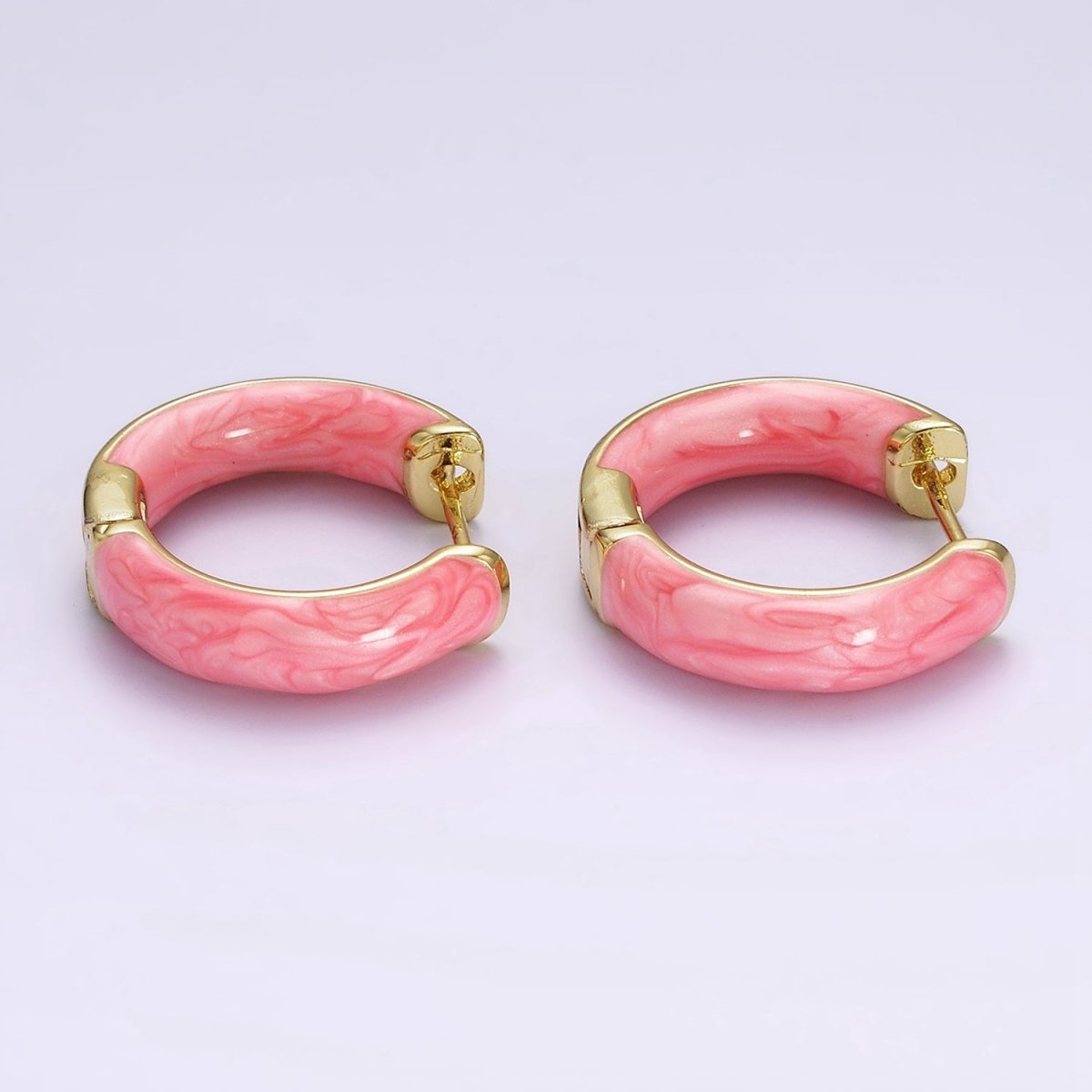 14K Gold Filled Purple, Black, White, Baby Pink, Hot Pink, Teal Sparkly Enamel Front-Facing 25mm Hoop Earrings | AE653 - AE658