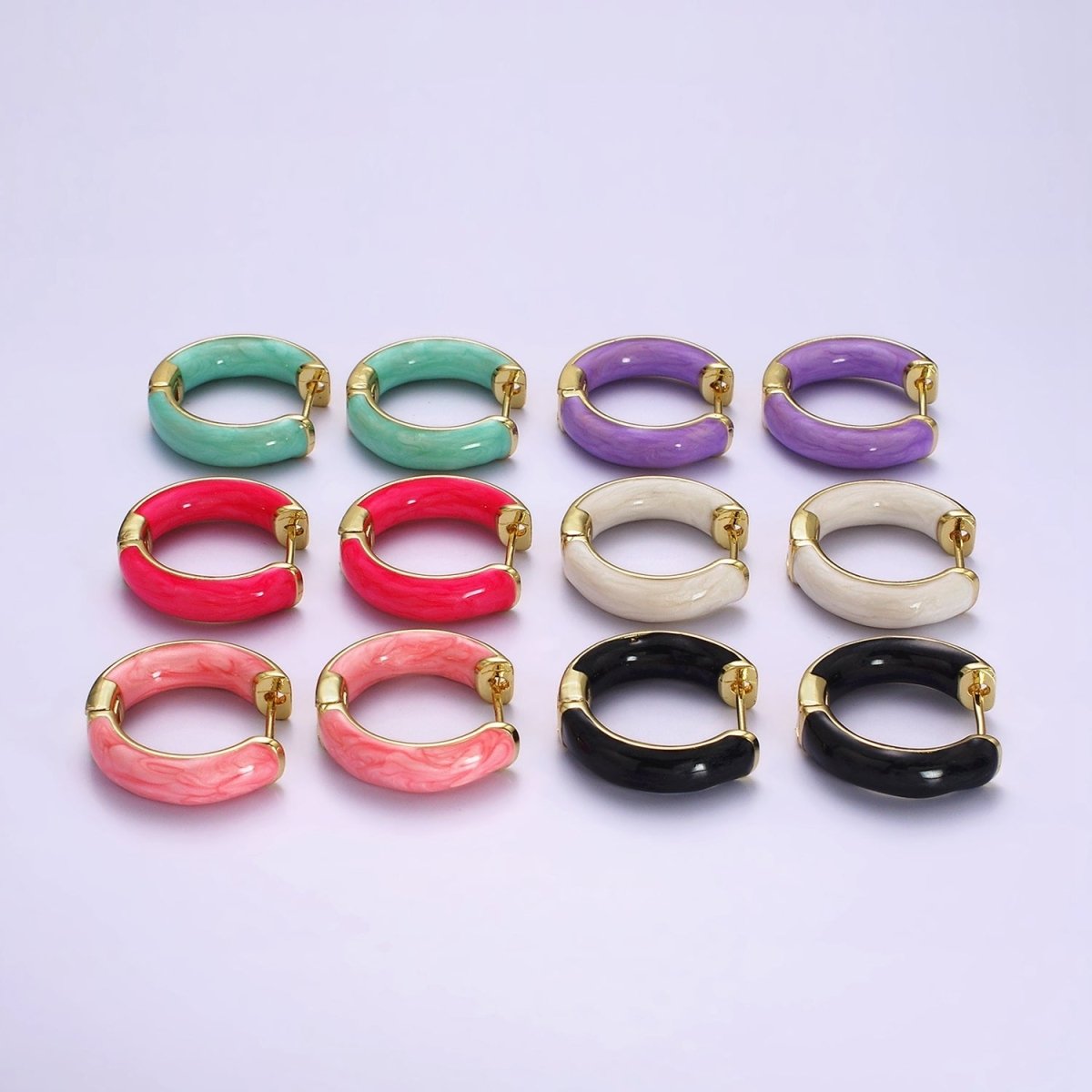 14K Gold Filled Purple, Black, White, Baby Pink, Hot Pink, Teal Sparkly Enamel Front-Facing 25mm Hoop Earrings | AE653 - AE658