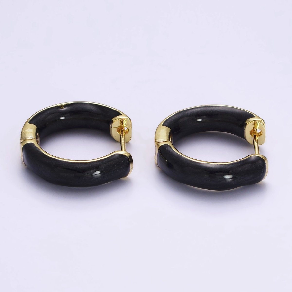 14K Gold Filled Purple, Black, White, Baby Pink, Hot Pink, Teal Sparkly Enamel Front-Facing 25mm Hoop Earrings | AE653 - AE658