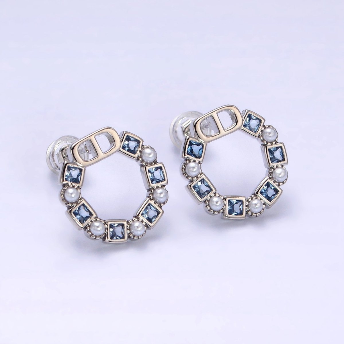 14K Gold Filled Purple, Blue CZ Pearl Open Round Stud Earrings in Gold & Silver | AD1122 - AD1125