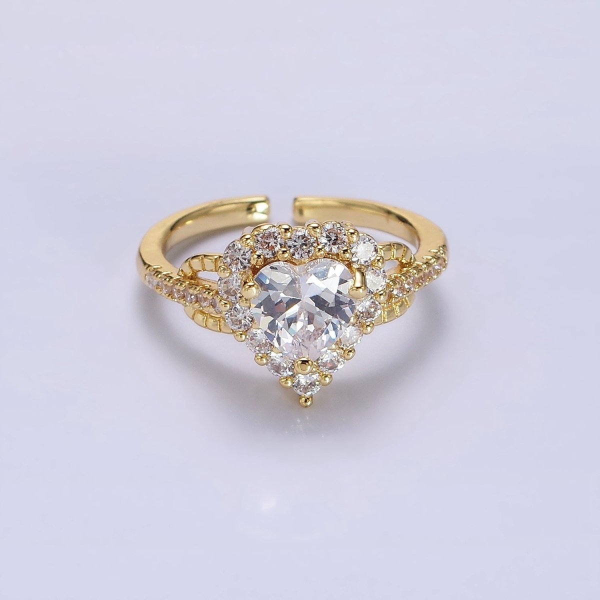 14K Gold Filled Purple, Clear CZ Heart Micro Paved Ring | O-592 O-593