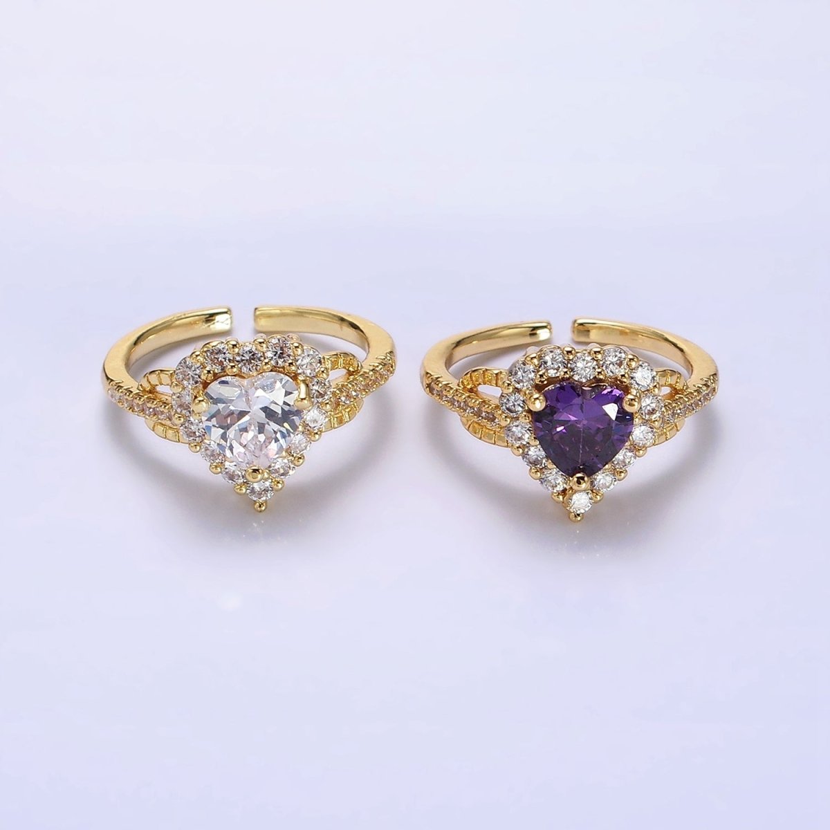 14K Gold Filled Purple, Clear CZ Heart Micro Paved Ring | O-592 O-593
