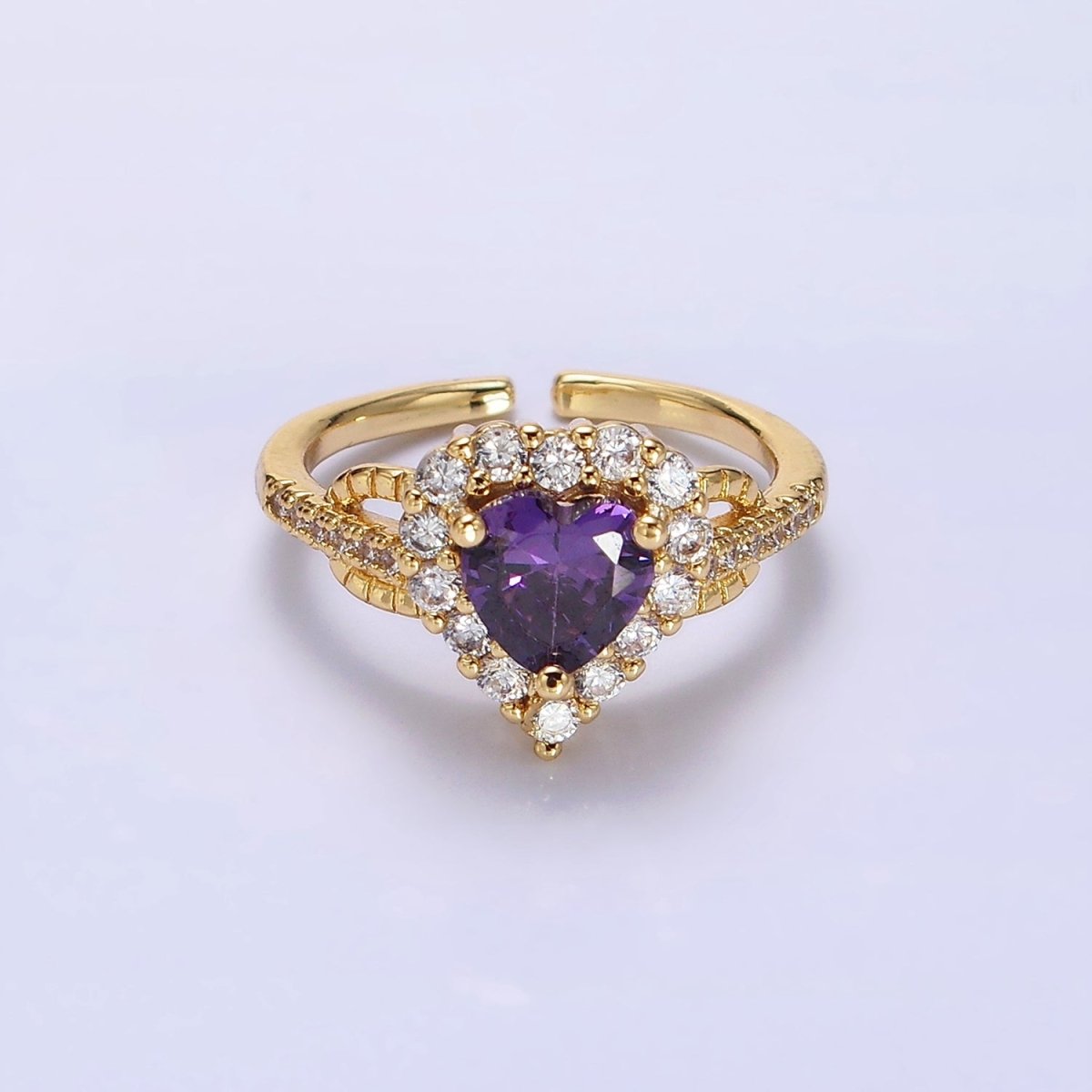 14K Gold Filled Purple, Clear CZ Heart Micro Paved Ring | O-592 O-593