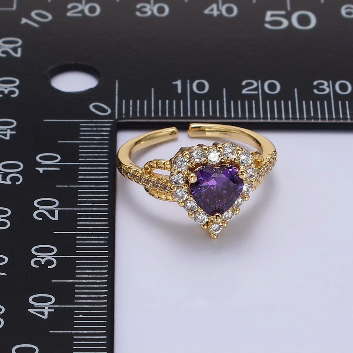 14K Gold Filled Purple, Clear CZ Heart Micro Paved Ring | O-592 O-593