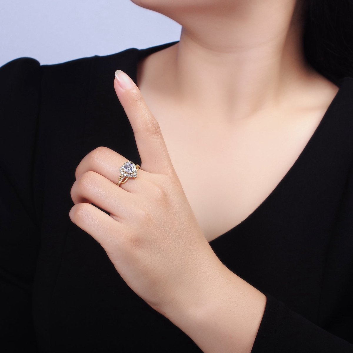 14K Gold Filled Purple, Clear CZ Heart Micro Paved Ring | O-592 O-593