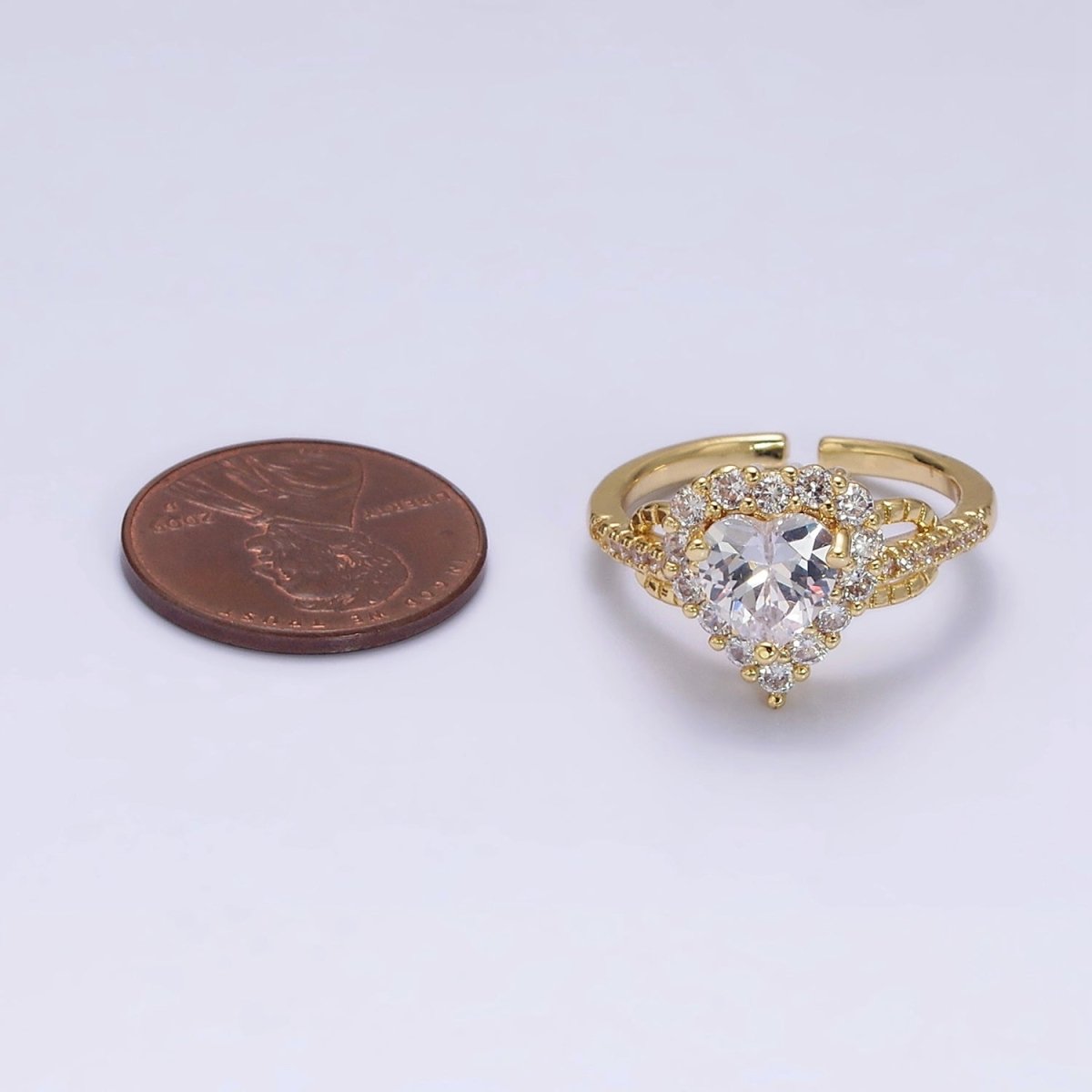 14K Gold Filled Purple, Clear CZ Heart Micro Paved Ring | O-592 O-593