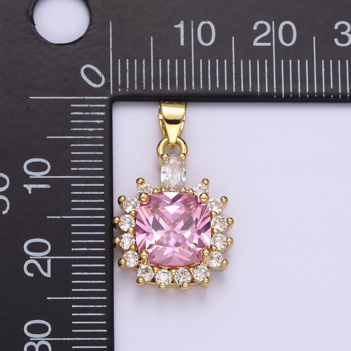 14K Gold Filled Purple, Clear, Pink Square Round CZ Pendant | AA656 - AA658