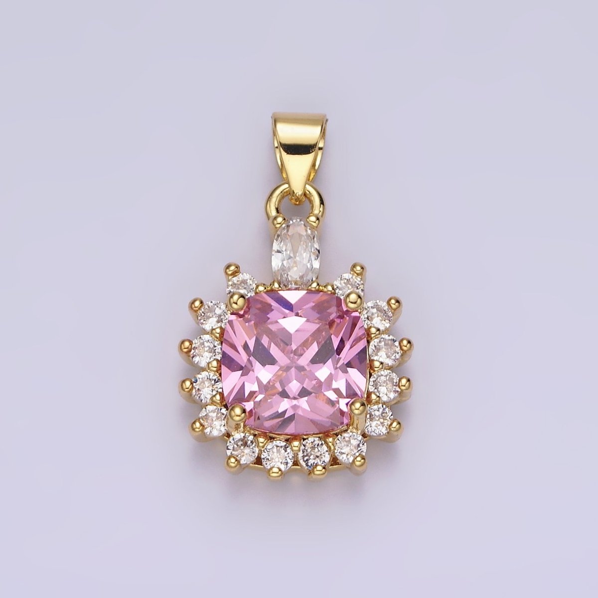 14K Gold Filled Purple, Clear, Pink Square Round CZ Pendant | AA656 - AA658