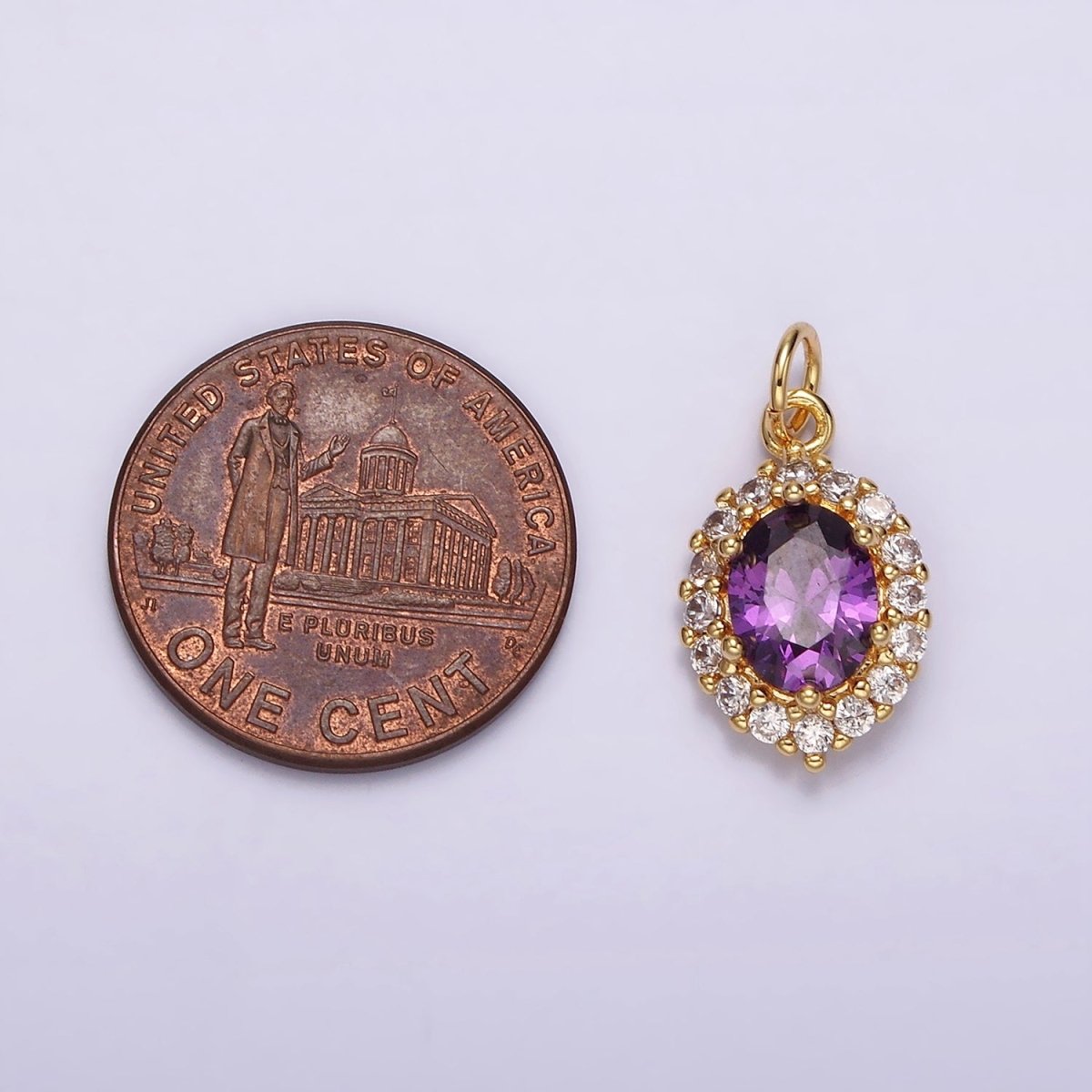 14K Gold Filled Purple CZ Micro Paved Oval Add-On Charm | AG498