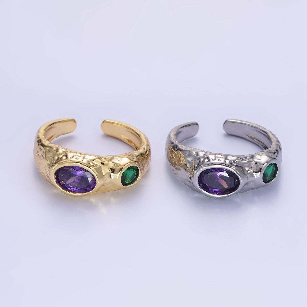 14K Gold Filled Purple Green CZ Hammered Ring in Gold & Silver | O1339 O1340