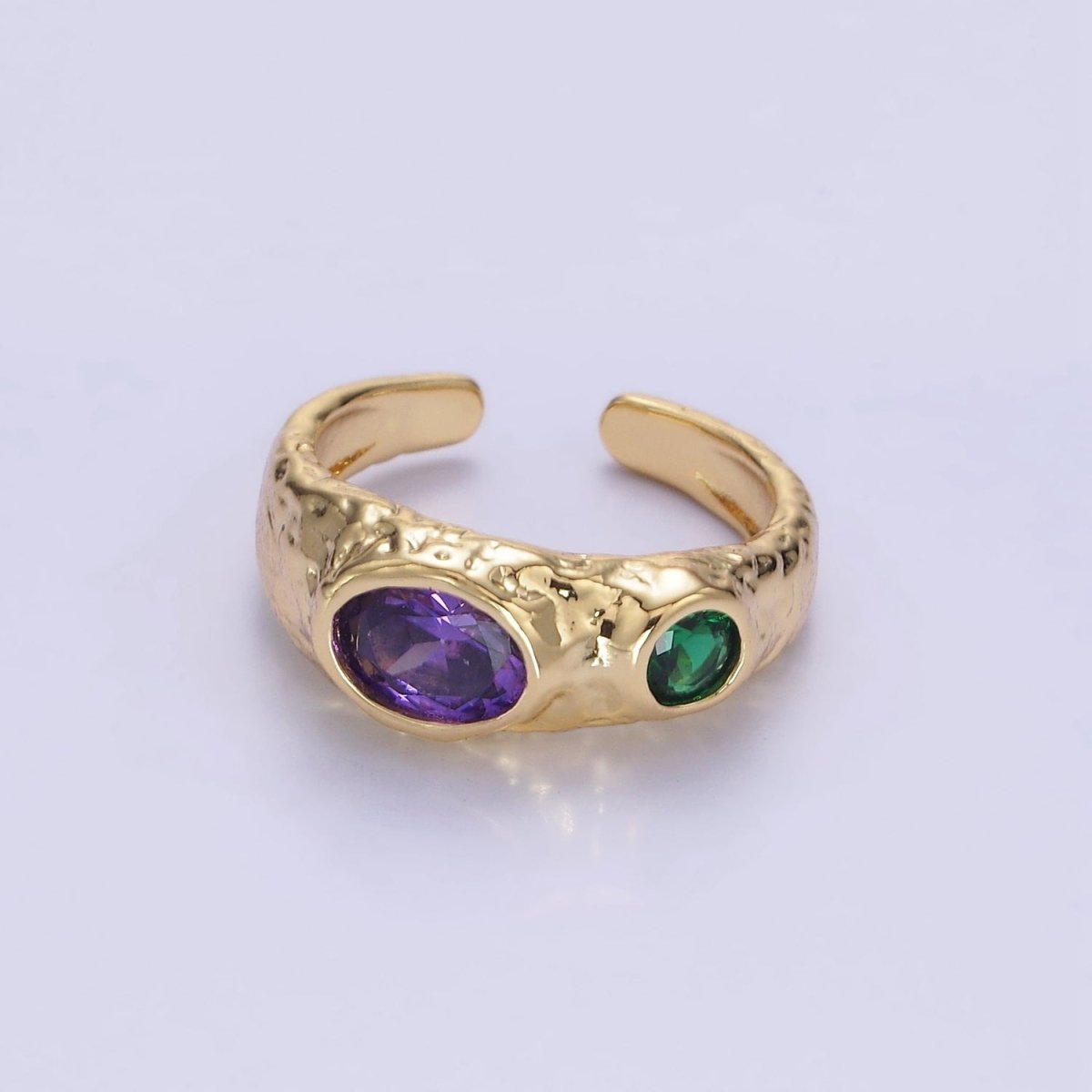 14K Gold Filled Purple Green CZ Hammered Ring in Gold & Silver | O1339 O1340