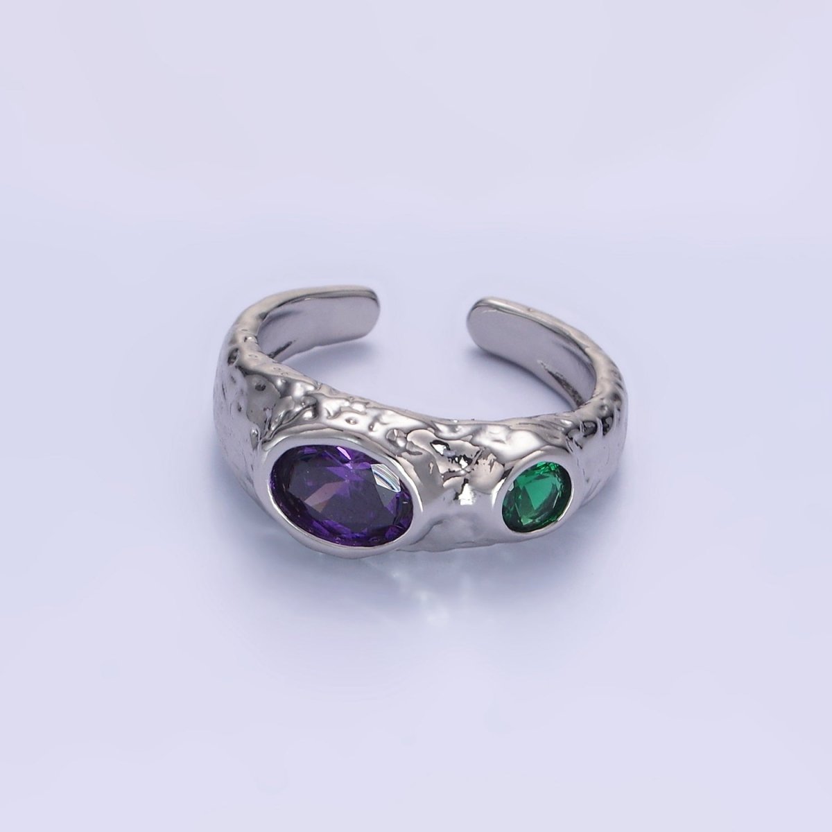 14K Gold Filled Purple Green CZ Hammered Ring in Gold & Silver | O1339 O1340