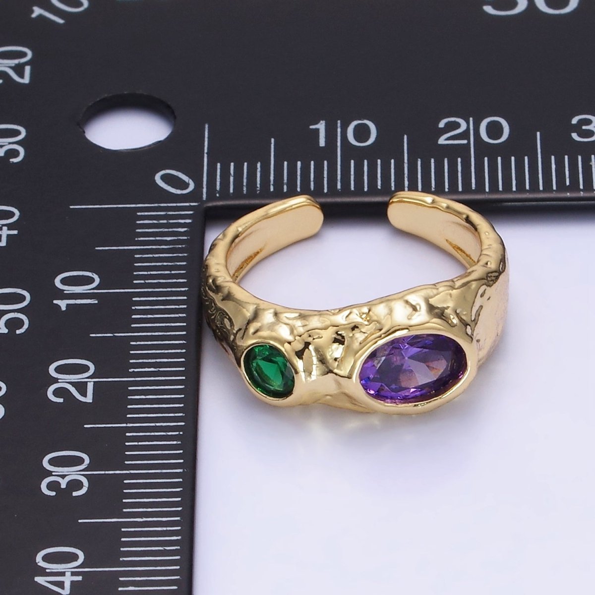 14K Gold Filled Purple Green CZ Hammered Ring in Gold & Silver | O1339 O1340
