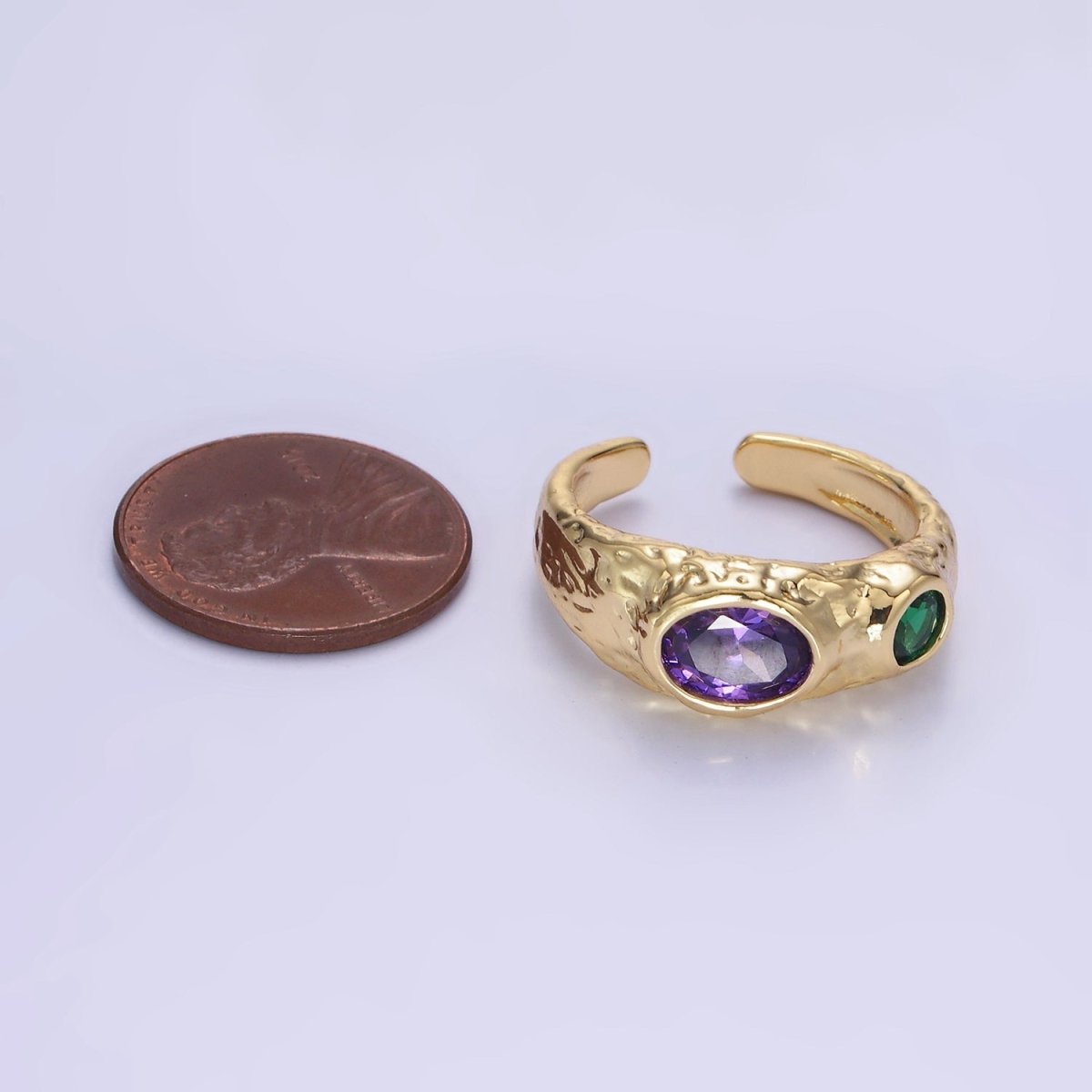 14K Gold Filled Purple Green CZ Hammered Ring in Gold & Silver | O1339 O1340