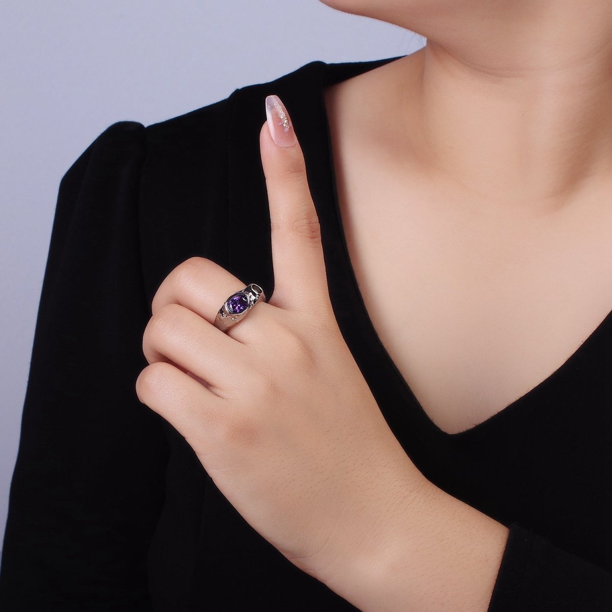 14K Gold Filled Purple Green CZ Hammered Ring in Gold & Silver | O1339 O1340