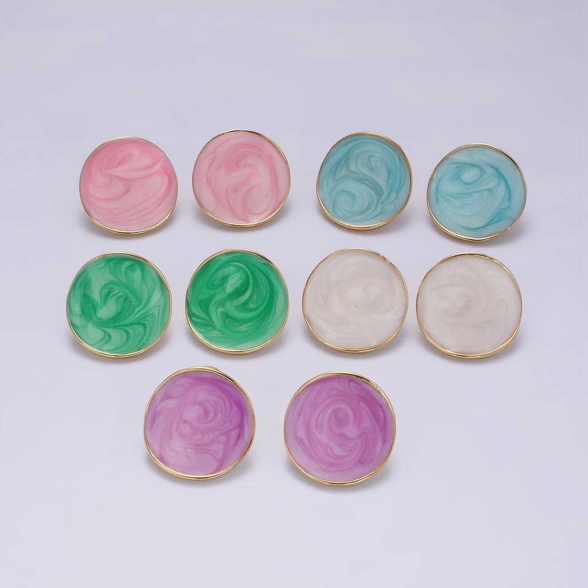 14K Gold Filled Purple, Pink, Blue, White, Green Enamel Dome Round Stud Earrings | V-251 - V-255